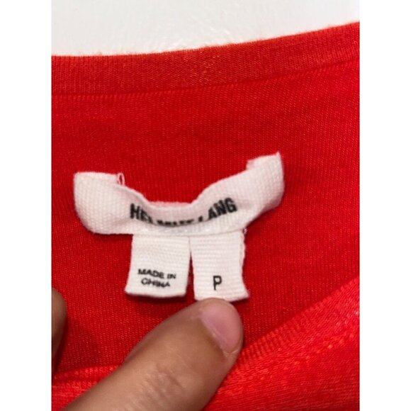 Helmut Lang | Asymmetric Nova Ruched Jersey Fitted Midi Dress Coral Red Size XS - Picture 6 of 10